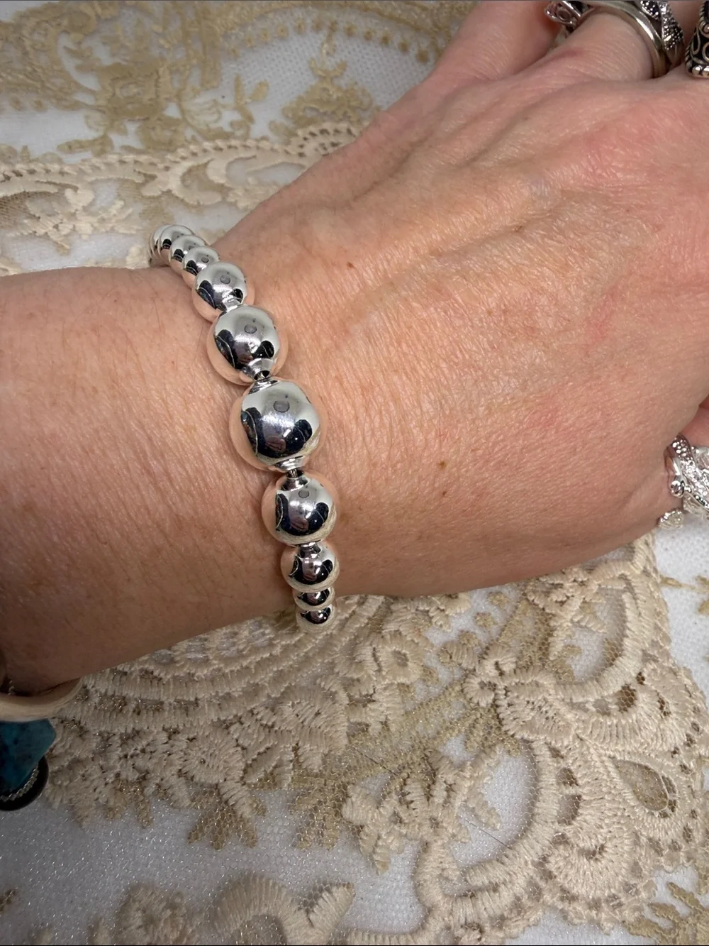 925 Sterling Silver Graduated Bead Bracelet 7.5” | Old Money Hollywood Mob Wife